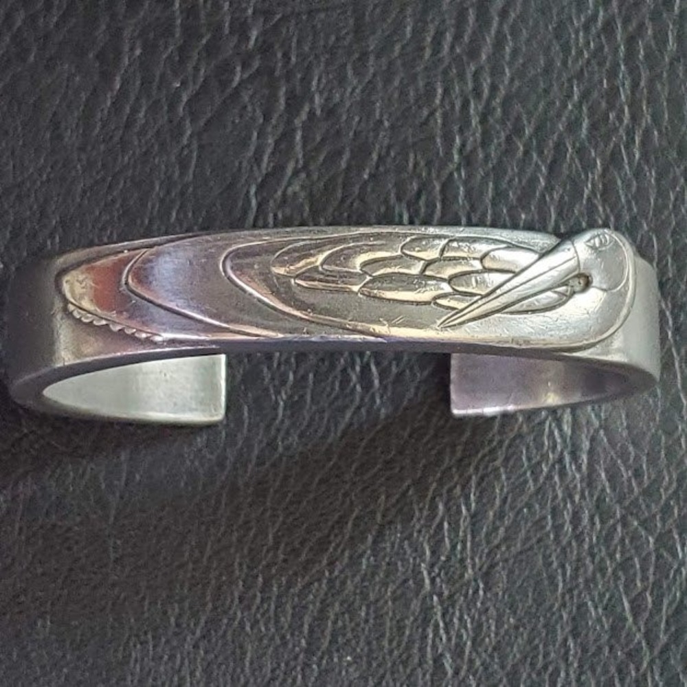 Vintage Laurel Burch Silver Tone Bird Crane Heron Cuff Bracelet Art Deco